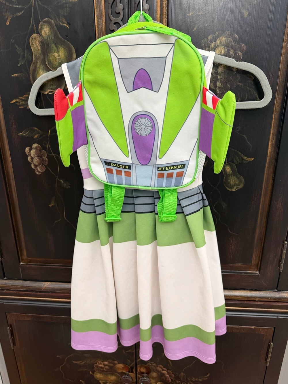 Buzz Lightyear Costume Dress & Jetpack Wings Backpack Set Girls Size 6-6X